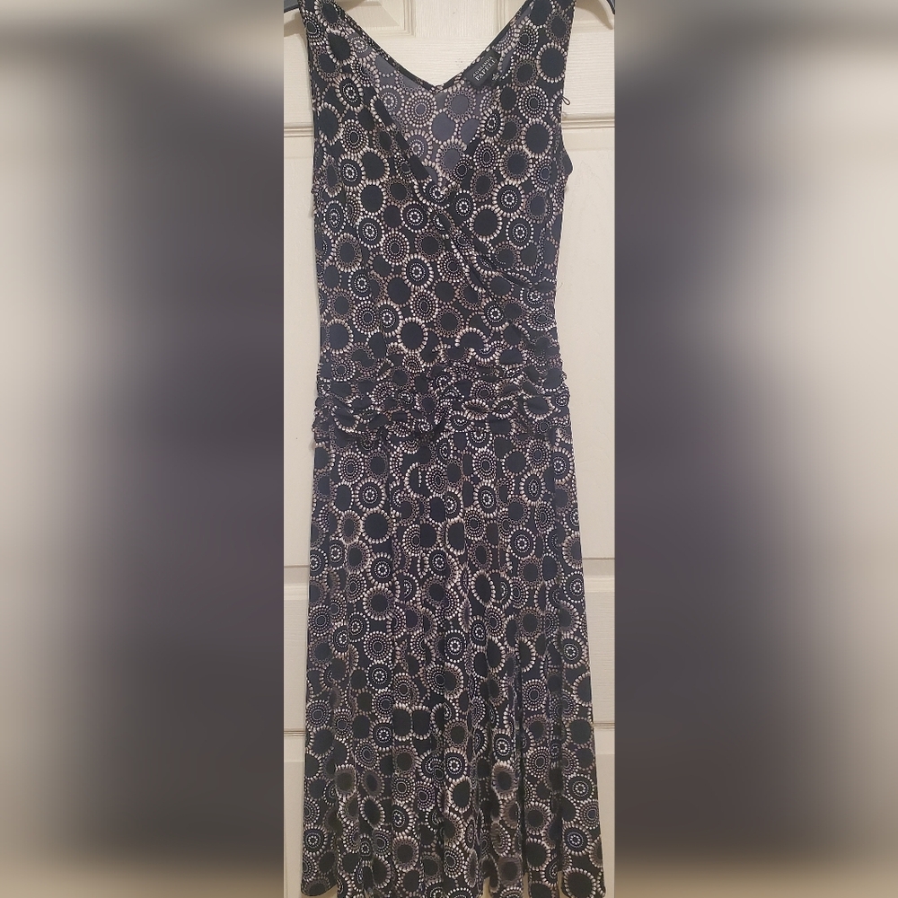 Adrianna Papell Dress Womens 4 Sleeveless Black Geometric Stretch Midi Evening